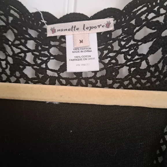 NANETTE LEPORE black cotton crochet knit cut out short sleeve cover up dress M - Picture 7 of 10
